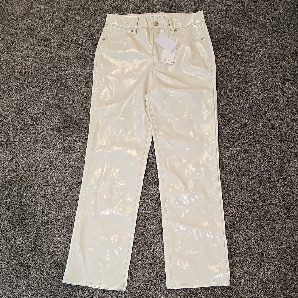 NWT Good American Women's Curve Fsux Leather Straight Leg Bone Jeans Sz 2/26 - Picture 2 of 15